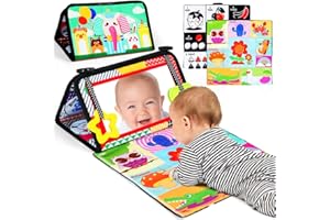 Aolso Zabawka dla dziecka z lusterkiem i szeleszczącą książeczką, zabawka dla dziecka 0-12 miesięcy, składana, czarno-biała zabawka edukacyjna do ćwiczenia percepcji noworodków, prezenty dla niemowląt