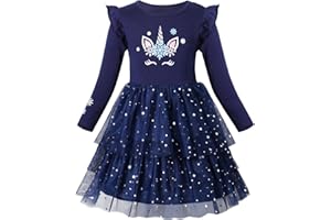 VASCHY Vestidos de Niña, Vestido Manga Larga Vestido Unicornio Princesa Mariposa Sirena Vestidos Ropa Tul Fiesta de Verano Vestido Festivo 2-10 años