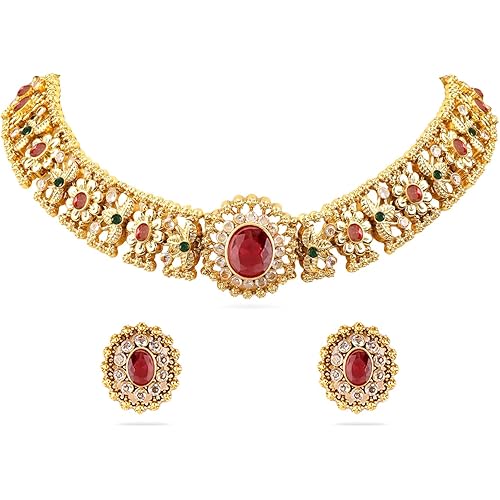 Rubans Beaded Design & Cubic Zirconia Embellishments Necklace Set for Women & Girls | Handcrafted Jewelry | Ideal for Weddings, Ethnic Wear & Festive Occasions