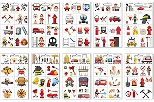 EMMEXX 10 Pcs Fire Fake Tattoo Firefighter Temporary Tattoos Waterproof Firetruck Tattoo Sticker for Fire Education Theme Party