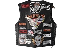 CAIGE Vest en Cuir de Moto pour Hommes American Drapeau Aigle Eagle Brodé PU Gilet