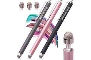 THE FRIENDLY SWEDE Penna Touch per Touchscreen con Punta Ibrida Sostituibile in Microfibra + 3 Punte di Ricambio + 3 Cordini Elastici Salvapenna + Panno per Pulizia (Set di 3 Penne Touch)