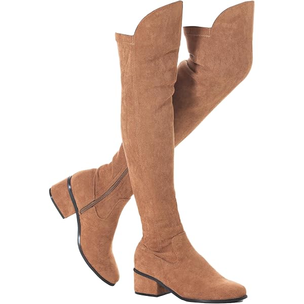 N.N.G Women's Over The Knee Boots - Suede Square Heel Boots, Low 2 Inch Heel, Size 8 Brown