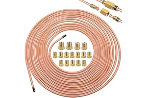 yotutun 7,62m Bremsleitung, Bremsleitungen aus Kupfer Ø3/16" (4,75mm) mit 16 Muttern Einbaufertige Kupferbremsleitung Auto Kupfer-Nickel Bremsleitungsschlauch Bremsrohr für Automobile