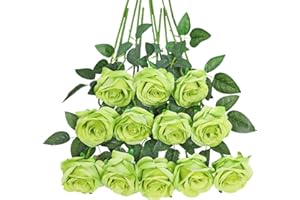 Tifuly 12 PCS Rosas Artificiales, Realista Largo Tallo Falso Rosa Seda Nupcial Ramo de Novia Flor para Home Garden Party Hotel Decoración (Verde)