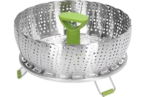 BUACHOIS Stainless Steel Steamer Insert with Handle, 18 cm to 28 cm Retractable Multifunctional Foldable Steamer Insert, Steamer Basket Cooking Pot Steam Insert for Vegetables Seafood, Dishwasher Safe