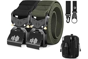 Leskyair Cinturón Táctico para Hombres 2 Piezas, Cinturon Hombre Trabajo 1.5 pulgadas Estilo Militar Cinturón con Hebilla de Metal liberación rápido, Regalo con Bolsa Táctica y Gancho