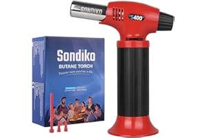 Sondiko Blow Torch S400, Refillable Kitchen Blow Torch, Fit All Butane Tanks Butane Torch with Safety Lock and Adjustable Flame for Desserts, Creme Brulee, and Baking (Butane Not Included), Red