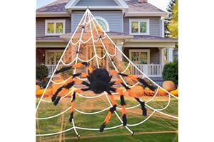 Fabuloustrim Halloween Decorations Outdoor Halloween Spider Web Decorations with 50" Giant Spider Web and 200" Triangle Spider Web Decorations for Garden Door Yard outside House Halloween Party