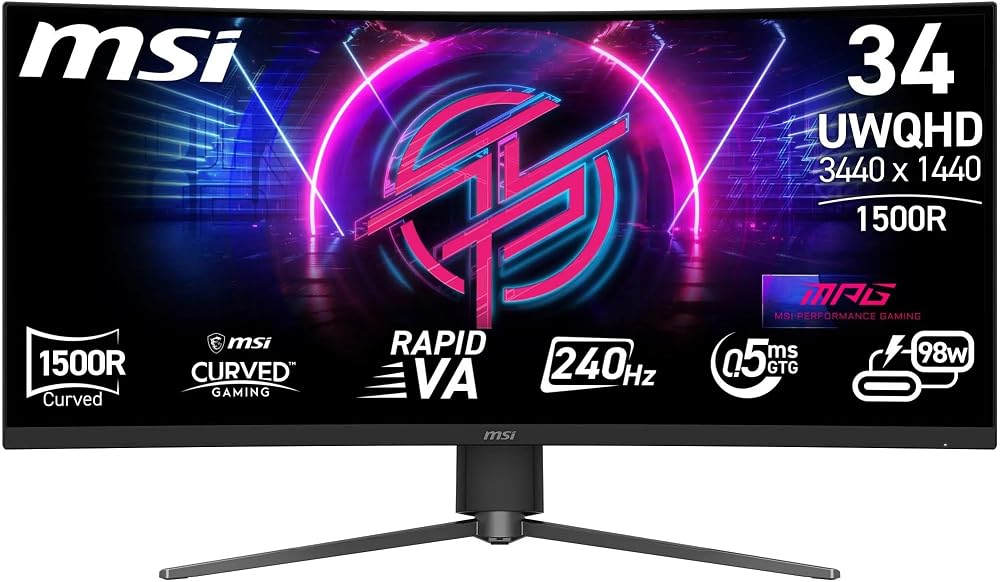 MSI 34" MPG 346CQRF X24, Gaming Monitör, UWQHD, 21:9 Curve 1500R, Rapid VA, 240Hz, 0.5ms (Min.), Adaptive-Sync