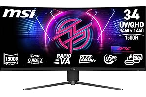 MSI MPG 346CQRXF X24 34-Inch UWQHD 1500R Gaming Monitor, 3440x1440 Rapid VA, 240Hz, 0.5ms, DisplayHDR 400, KVM, HDMI 2.1, DP 1.4a, USB C (98W PD), Frame-less, Tilt/Height Adjustable, Black