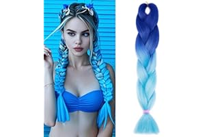 Benehair Extensiones de pelo sintético Ombre Jumbo para trenzar, caja de trenzas, para mujer, niña, azul oscuro/azul cielo, 60 cm