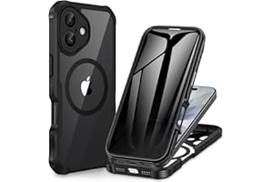 CENHUFO Magnética Antiespia Funda iPhone 17 [Compatible con MagSafe] Integrado 9H Cristal Templado Protector Pantalla y Protector Cámara, 360 Grados Antigolpes Carcasa Capa Doble Cara Case - Negro