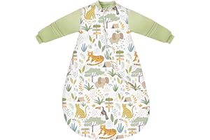 Chilsuessy Baby Sleeping Bag with Detachable Sleeves Winter 3.5 Tog Kids Sleeping Bag 100% Cotton Very Soft Sleep Bag for Infant Toddler, Green Zoo/3.5 Tog, 6-18 Months
