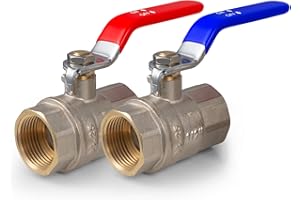 VANCOCO Kugelhahn 1/2 Zoll IG-IG, 2er Set, Absperrhahn aus Messing, Hebelgriff blau und rot, PN-40, für Wasser, Gas, Sanitär