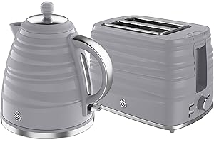 Swan Symphony Kitchen Set, 1.7L Fast Boil Kettle & 2 Slice Toaster, Grey, SK31050GRN, ST31050GRN