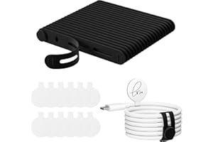 Nearockle Lot De 32 Attaches De Câble En Silicone Refermables Et ÉTiquettes De Câble, Organiseur De Câbles RÉUtilisable, Câble De Chargement, Câble D'ÉCouteur, Bureau (Noir)