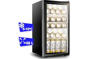 CASSARY Mini frigo chambre de 35/52L (température de 0-10ºC). Mini - frigo bar avec porte vitrée. Mini réfrigérateur de chambre pour snacks, boissons, cosmetiques... Mini frigo boisson vitrine (68 litres)