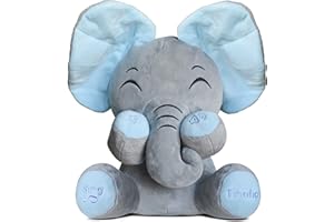 Tihoho Peek A Boo Elephant Talking Singing Elephant Plush Huggable Toy Animated Plush Cute Toys Gift Stuffed Doll for Baby Tollders Kids Boys Girls Gift Adjust Sound (Blue)
