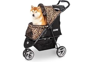 InnoPet Buggy Allure Cheetah - Stylish Leopard Print Dog Stroller with One-Hand Folding, Non-Puncture Wheels, Max 20kg, Storage Basket, and 2 Safety Tethers - Ideal Pet Pram for Cats and Dogs