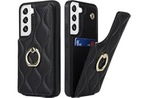 SailorTech Samsung Galaxy S22 Hülle mit Kartenhalter für Frauen, Galaxy S22 Handyhülle Ring-Ständer [Kartenfach] [Standfunktion] Niedliche und modische Tasche für Samsung Galaxy S22-Schwarz