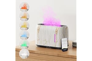 Ankrs Diffusore di Oli Essenziali con Effetto Fiamma, Aggiornata Fiamma a 7 Colori, Aroma Diffusore con Telecomando, 3 Timer, LED Luce Regolabile, Spegnimento Automatico, per Casa, Officio (Marmo)