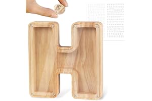 LEcylankEr Tirelire Personnalisée pour Enfants avec Lettres de A à Z en Bois Transparente - Décoration Créative - Cadeaux pour Anniversaire, Noël, Thanksgiving (H)