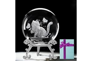 KOMINZZ Cat Gifts for Women Crystal Ball 3D Laser Cat Figurine Cat Paperweights with Metal Stand Gift Box Cat Gifts for Cat Lovers Cat Ornaments for Cat Lovers Home Decor