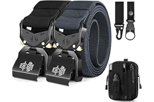 Leskyair Cinturón Táctico para Hombres 2 Piezas, Cinturon Hombre Trabajo 1.5 pulgadas Estilo Militar Cinturón con Hebilla de Metal liberación rápido, Regalo con Bolsa Táctica y Gancho