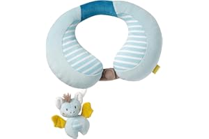 Fehn Chauve-souris 065282 Cale-cou chauve-souris – Coussin de nuque avec petit animal à hochet pour bébés et jeunes enfants âgés de 6 mois et plus Dimensions 24 x 20 cm