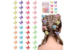 AOT 40Pcs Glitter Butterfly Hair Clips, Non-Slip Mini Hair Clips for Girls Women, Clear Colorful Butterfly Hairpins for Medium Thick Hair, Toddler Hair Accessories with Rubber Bands