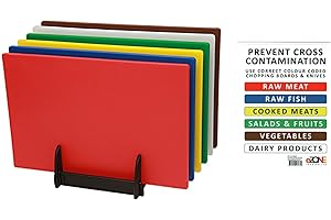 EZONE Grandes planches à découper professionnelles avec codes couleurs pour la préparation des aliments Lot de 6, étagère et support