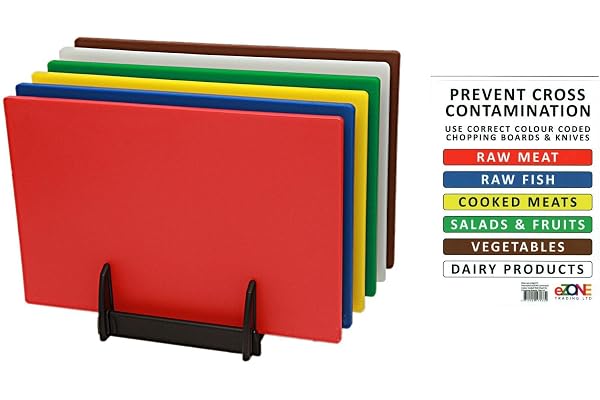 Grandes planches à découper professionnelles avec codes couleurs pour la préparation des aliments Lot de 6, étagère et support