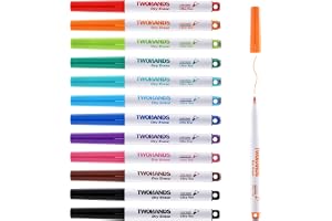TWOHANDS Ultra cienkie magnetyczne markery do tablic suchościeralnych, 12 | Bardzo cienka końcówka 0,7 mm z gumkami, niski zapach, cienkie markery suchościeralne do kalendarza domowego biura