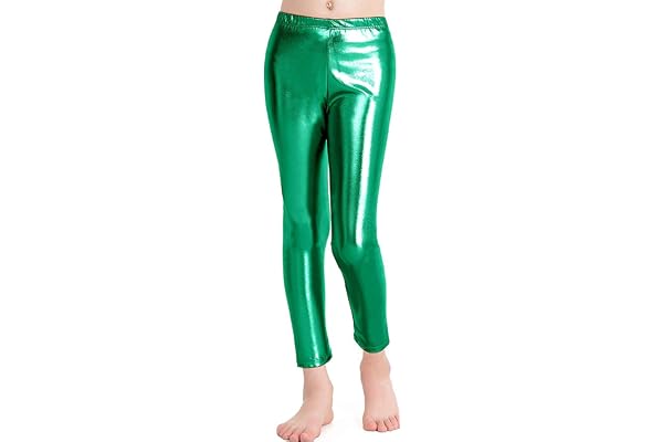 SXME MIGHT SAY Kid's Wet Look glänsande metalliska leggings flytande utseende byxor med stretchig midja
