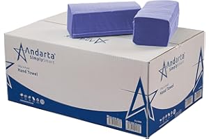 Andarta - 1Ply Blue V-Fold Hand Towels - Bulk Box of 5000 (20 Inner Packs of 250 Towels) - Soft, Strong and Highly Absorbent - Controlled Dispensing - Disposable Hand Towels