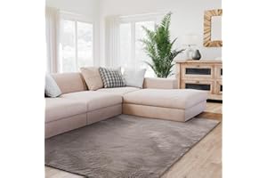 ‎INTERIYOU Interiyou Fargo - Teppich Wohnzimmer 80x150 cm Grau - Kurzflor Waschbar und rutschfest - Flauschiger Fellteppich aus Kunstfell - weicher Langflor Fell