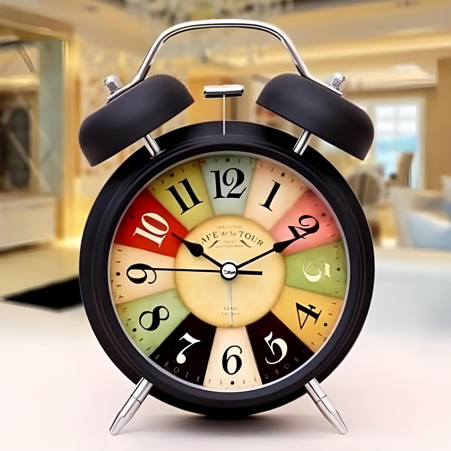 One94Store Vintage Twin Bell Analog Display Table Alarm Clock with Night Led Light Heavy Slippers Extra Loud Alarm Clock Idea