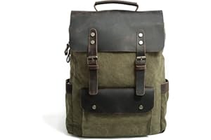 EYSEE Plecak męski z płótna z prawdziwą skórą w stylu vintage do uprawiania sportów na świeżym powietrzu, na co dzień 32 cm (dł.) * 42 cm (wys.) * 12 cm (szer.)