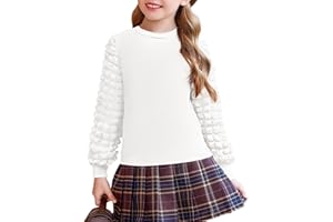Arshiner Ragazze Manica Lunga Maniche a Sbuffo Bambine T-Shirt Collo Rotondo Maglione Casual Moda Lungo Abbigliamento Autunno Inverno Elegante Manica Lunga per Ragazza 3-12 Anni