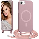 Coiwxmoi Magnetic Case for iPhone 16E/17E with Rope, Case with Strap Necklace Pendant Soft TPU Silicone Case Lanyard Anti-Sho