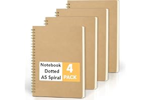 JSQJ Anteckningsbok A5 Prickad, 4-pack, 160 sidor spiralbunden anteckningsblock för skola, universitet och kontor