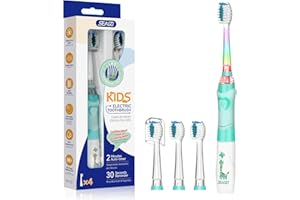 Seago Cepillo de Dientes Infantil Eléctrico Para Niños 3–12 Años Kids Con Luz de Colores,Temporizador Inteligente de 2 minutos,4 Cabezales Suaves SG-EK6/SG-977 (Verde)