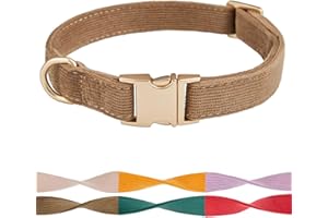 Petiry Soft Dog Collar with Safety Metal Buckle Adjustable Durable Comfort Velvet Corduroy Collars for Small Dogs,Brown,Neck 25-38cm