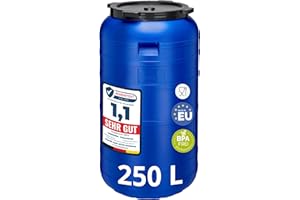 Garronda 250 litros Barril de Boca Ancha BPA-Libre, Barril Universal para Alimentos, Barril de Agua de Lluvia con Tapa, Barril para Jardines GD-0093, Azul