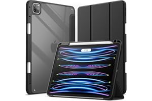 JETech Coque pour iPad Pro 11 Pouces (2022/2021/2020/2018) avec Porte-Pencil, Étui Arrière Transparent Fin Support Antichoc Tablette (Noir)