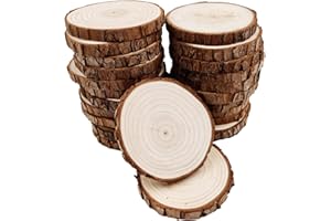 WILLIAM CRAFT Sottobicchieri in legno naturale con corteccia di albero, 30 pezzi da 6.1 cm a 7.1 cm, sottobicchieri in legno, decorazioni natalizie fai da te con corteccia per artigianato, matrimoni rustici