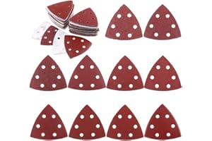 SUNY SMILING Hook and loop sander pads, 80 Pieces 90mm Triangle Sander Pads 6 Holes Triangle-Sandpaper Disk Assorted 40/60/80/120/ 180/240/320/400 Grits Hook & Loop Multitool Sandpaper for Sanding and Polishing