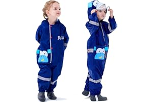 Fewlby Kids Puddle Suit Rain Suit Girls Boys Waterproof Suit Toddler All in One Hooded Raincoat Cartoon Rainwear 1-10 Years S-XXL Size