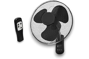 GROWMANIA.ES GROWMANIA wentylator ścienny czarny z pilotem zdalnego sterowania, wentylator 45 W z 3 prędkościami i oscylacją 90°, pilot zdalnego sterowania